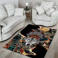 Native American Navajo Wolf Area Rug Grunge Pattern