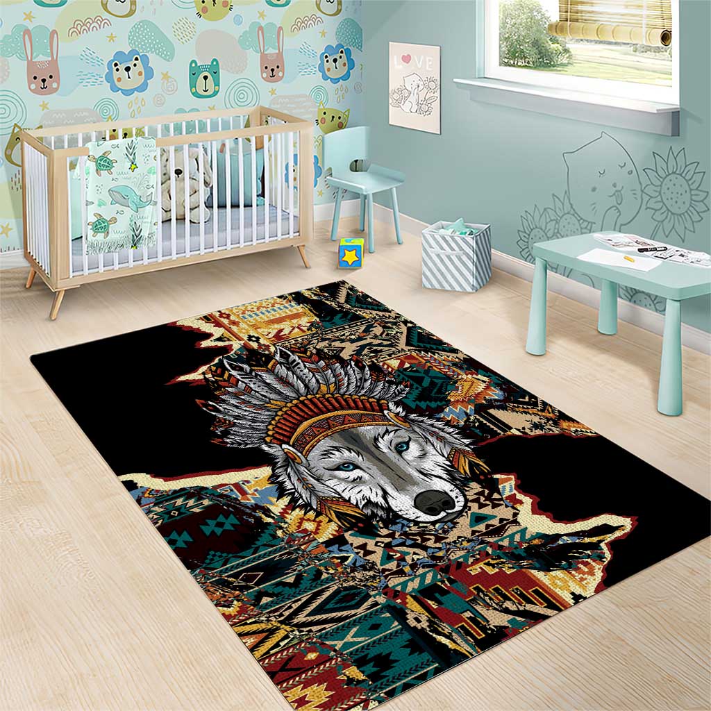 Native American Navajo Wolf Area Rug Grunge Pattern