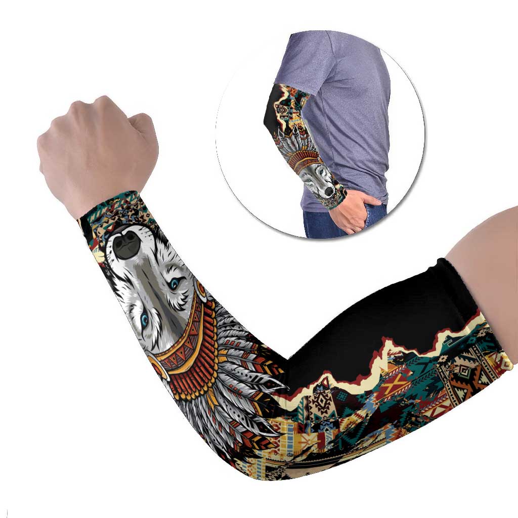 Native American Navajo Wolf Arm Sleeves Grunge Pattern