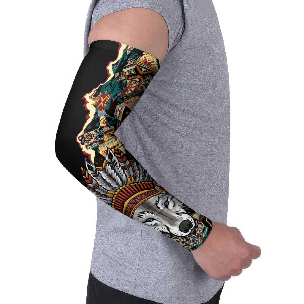 Native American Navajo Wolf Arm Sleeves Grunge Pattern