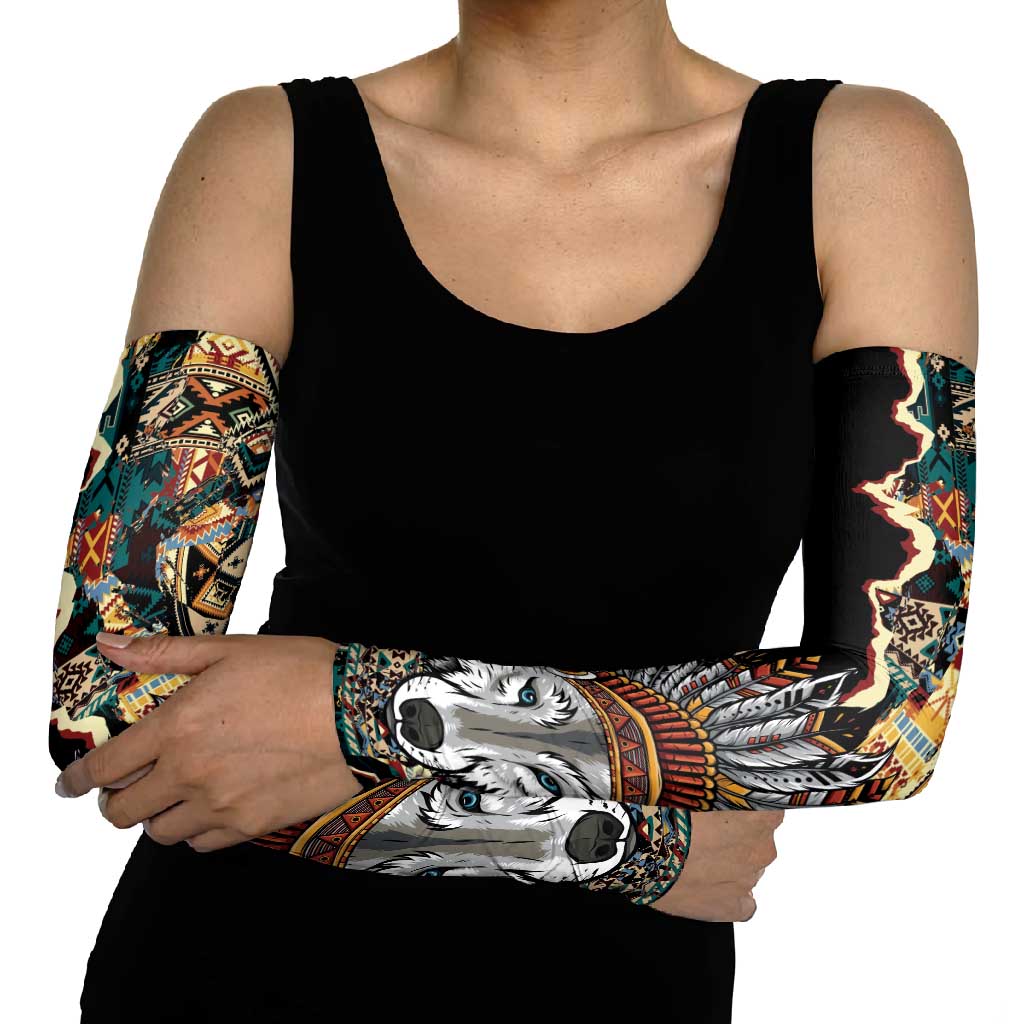 Native American Navajo Wolf Arm Sleeves Grunge Pattern