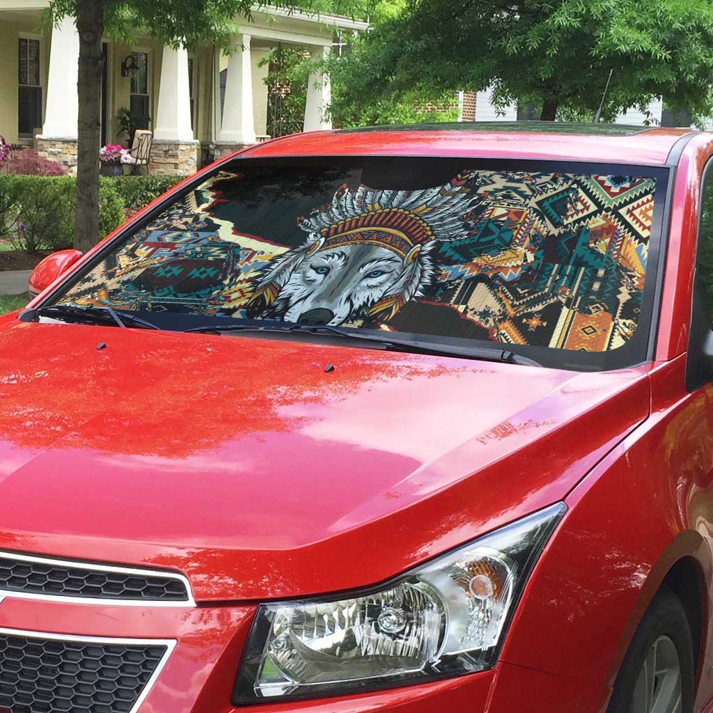 Native American Navajo Wolf Auto Sun Shade Grunge Pattern