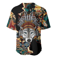 Native American Navajo Wolf Baseball Jersey Grunge Pattern