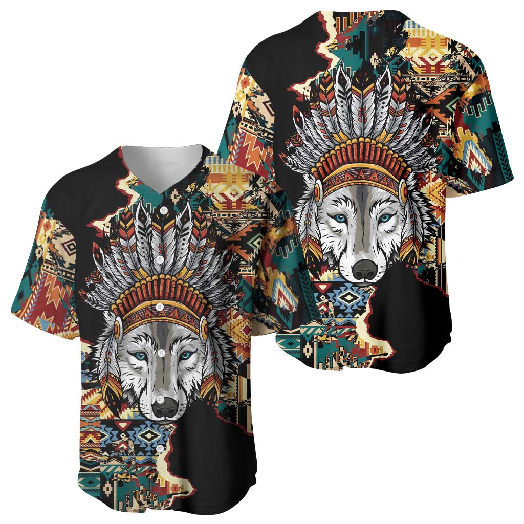 Native American Navajo Wolf Baseball Jersey Grunge Pattern