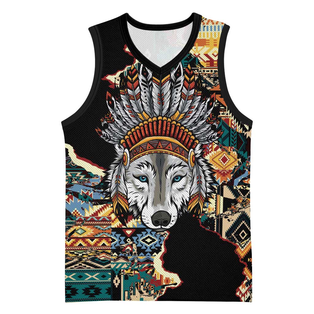 Native American Navajo Wolf Basketball Jersey Grunge Pattern