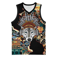 Native American Navajo Wolf Basketball Jersey Grunge Pattern
