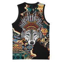 Native American Navajo Wolf Basketball Jersey Grunge Pattern