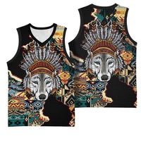 Native American Navajo Wolf Basketball Jersey Grunge Pattern