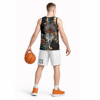 Native American Navajo Wolf Basketball Jersey Grunge Pattern