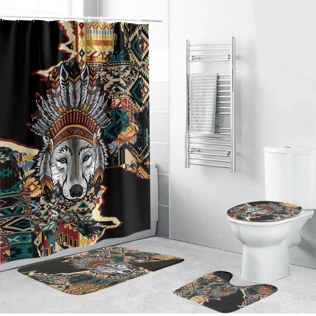 Native American Navajo Wolf Bathroom Set Grunge Pattern