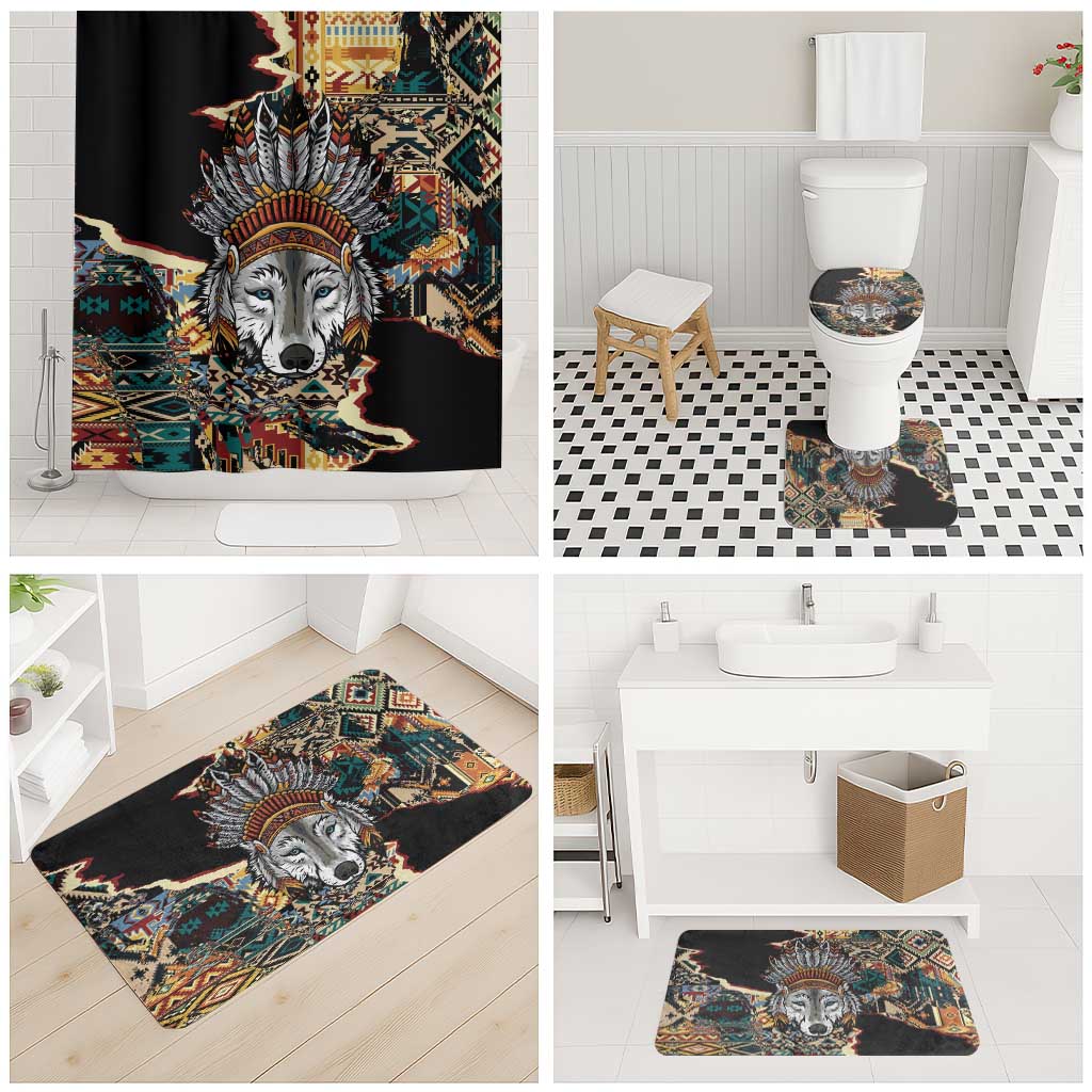 Native American Navajo Wolf Bathroom Set Grunge Pattern