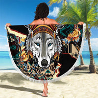 Native American Navajo Wolf Beach Blanket Grunge Pattern