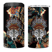 Native American Navajo Wolf 4 in 1 Can Cooler Tumbler Grunge Pattern