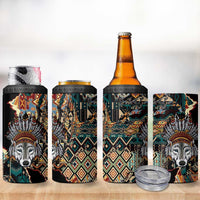 Native American Navajo Wolf 4 in 1 Can Cooler Tumbler Grunge Pattern
