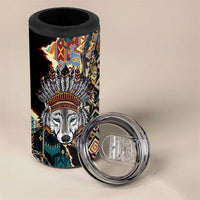 Native American Navajo Wolf 4 in 1 Can Cooler Tumbler Grunge Pattern