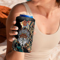 Native American Navajo Wolf 4 in 1 Can Cooler Tumbler Grunge Pattern