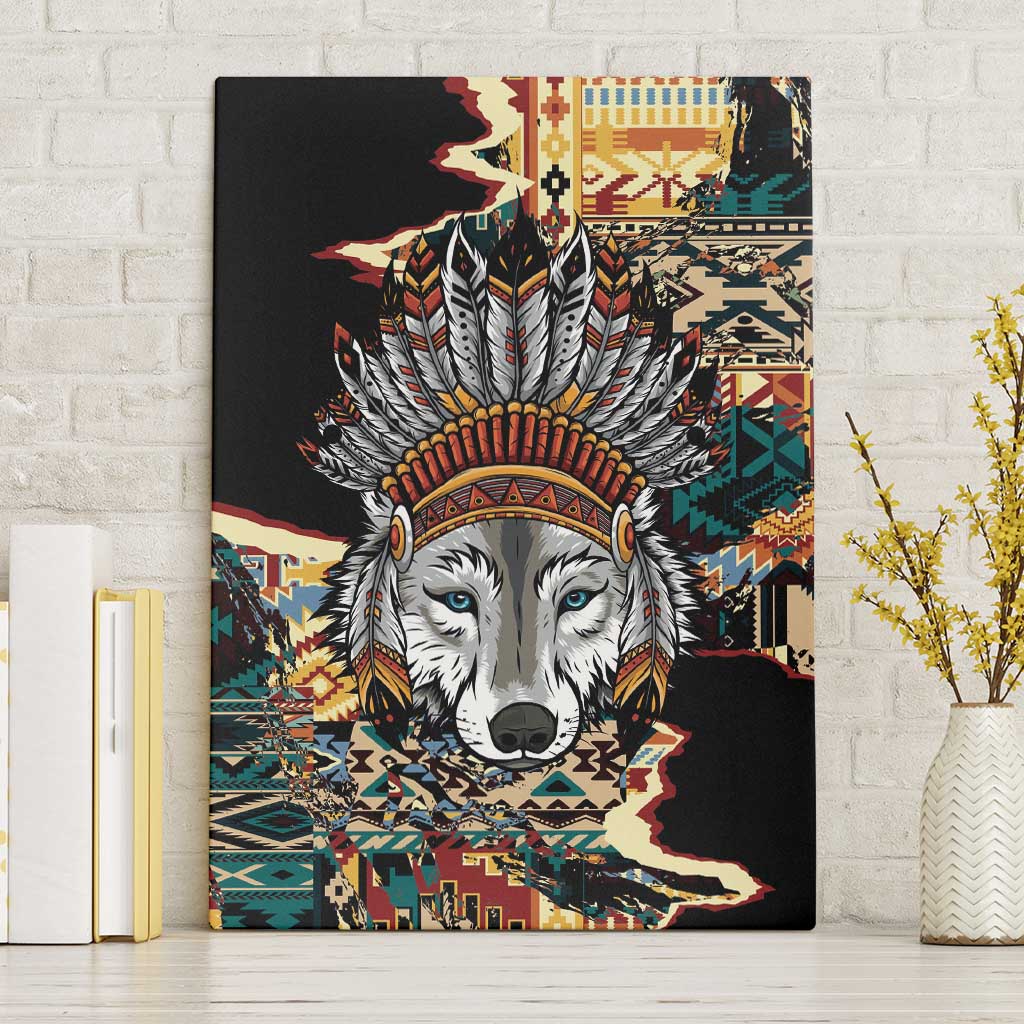 Native American Navajo Wolf Canvas Wall Art Grunge Pattern
