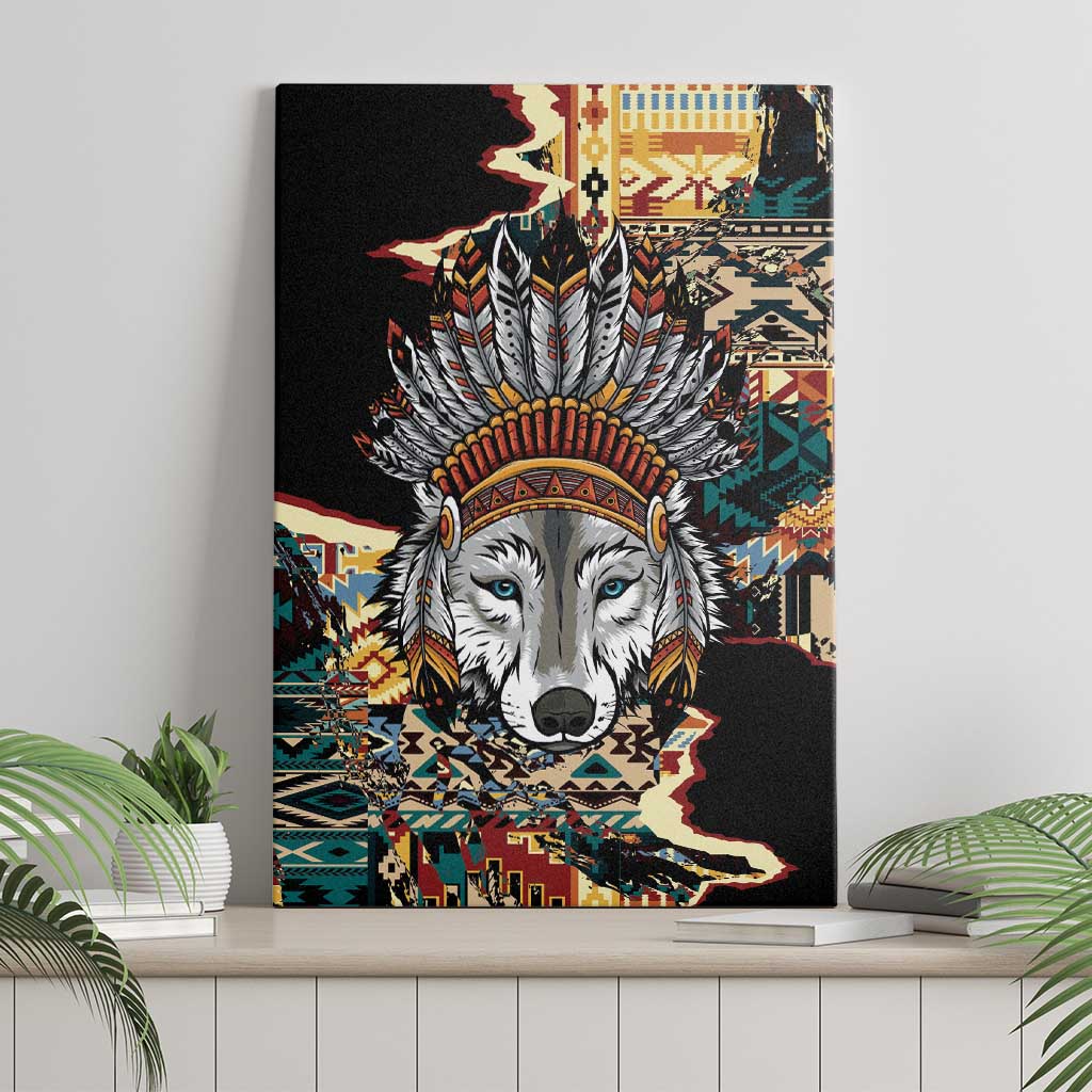 Native American Navajo Wolf Canvas Wall Art Grunge Pattern