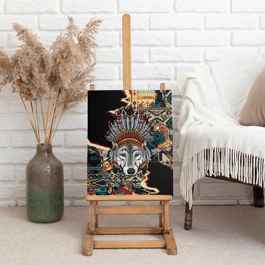 Native American Navajo Wolf Canvas Wall Art Grunge Pattern