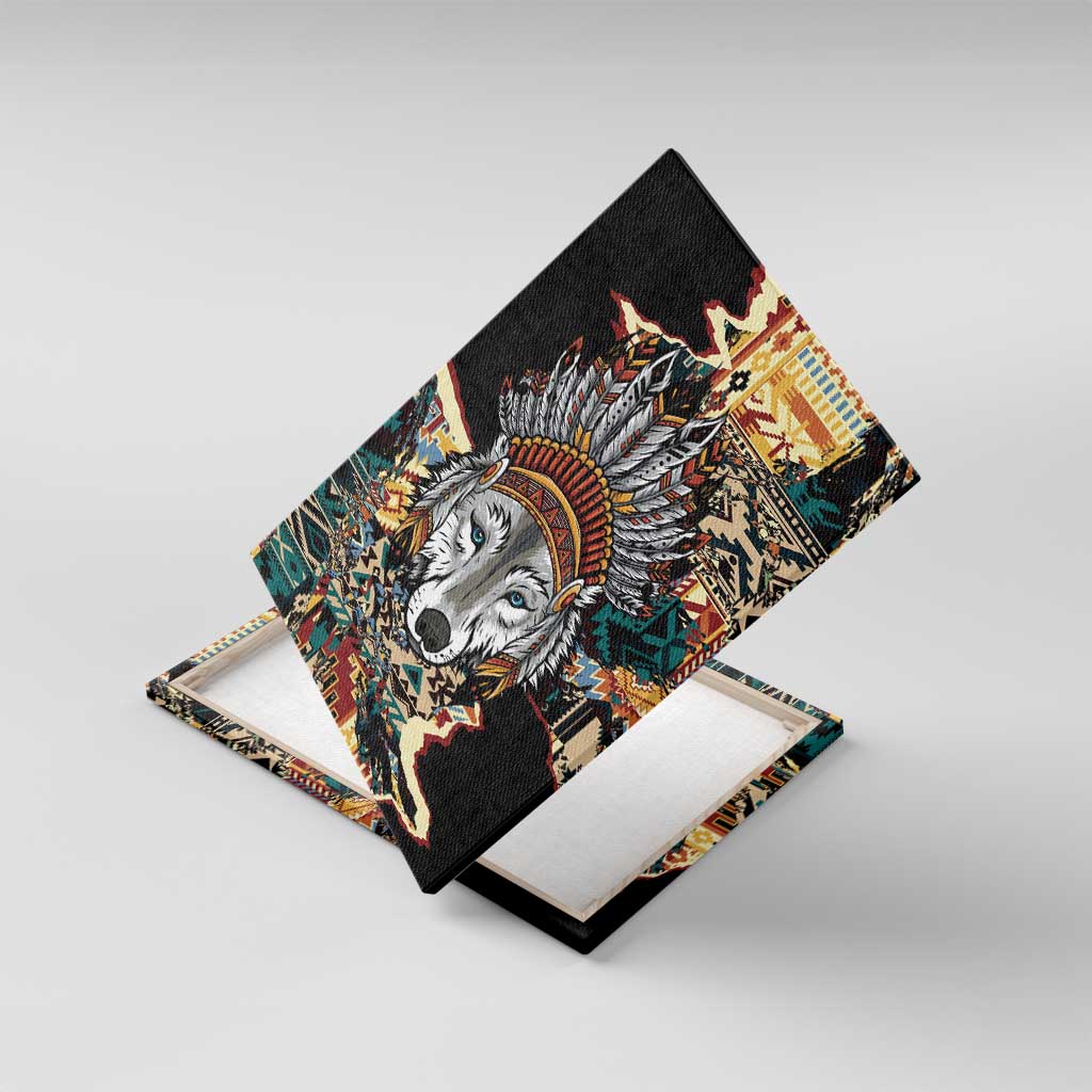 Native American Navajo Wolf Canvas Wall Art Grunge Pattern
