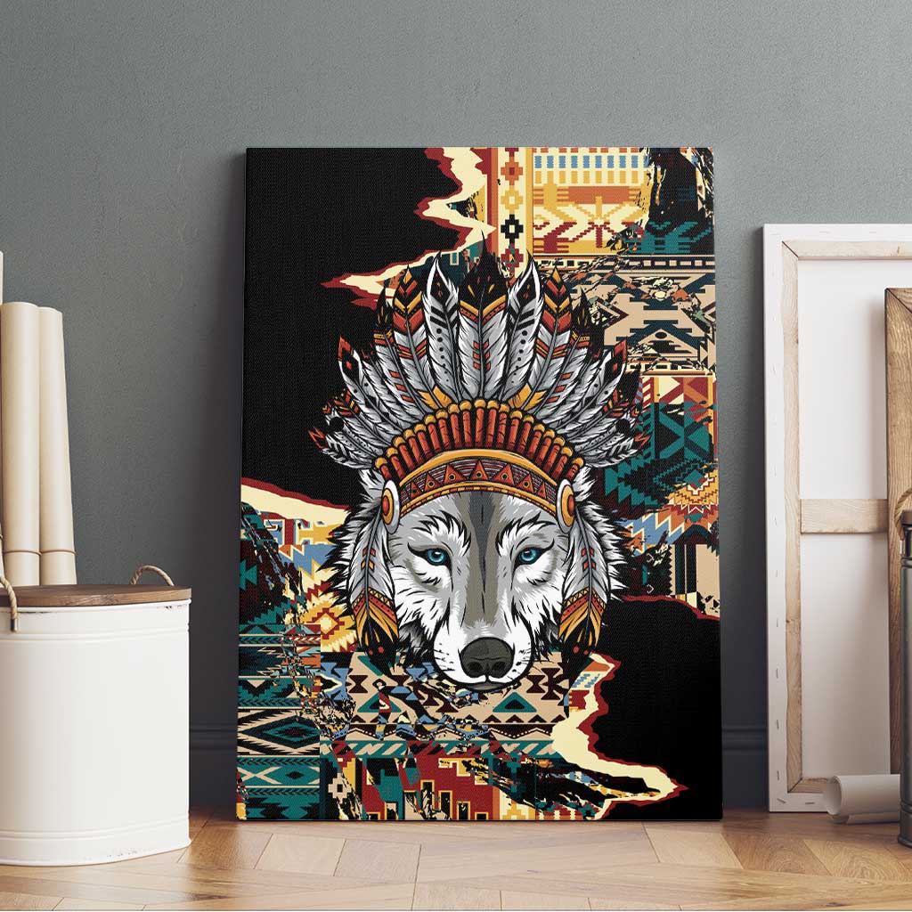 Native American Navajo Wolf Canvas Wall Art Grunge Pattern