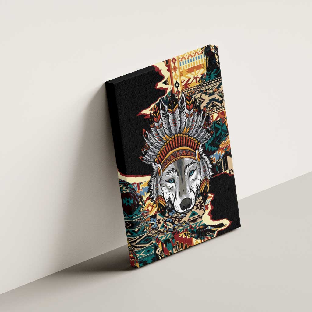 Native American Navajo Wolf Canvas Wall Art Grunge Pattern