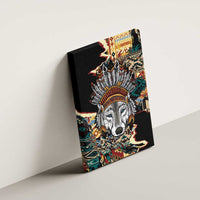 Native American Navajo Wolf Canvas Wall Art Grunge Pattern