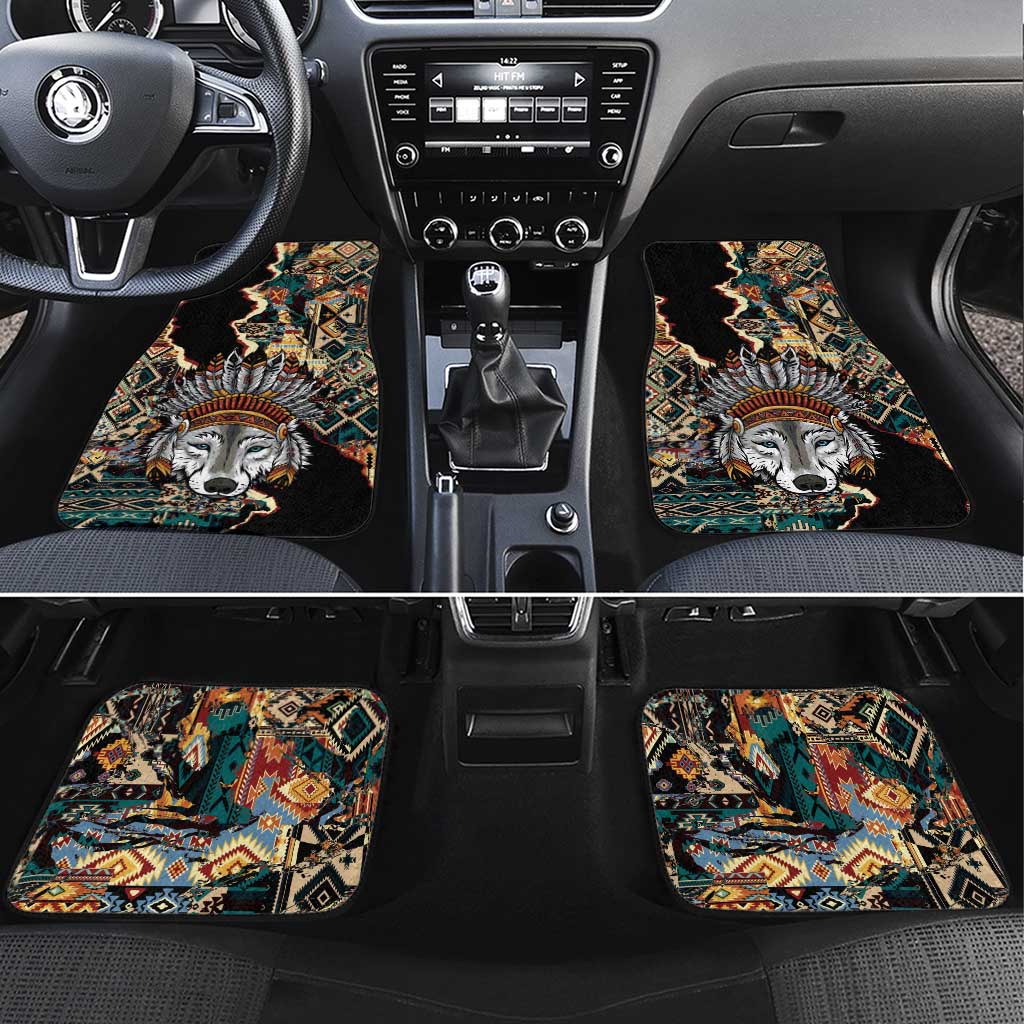 Native American Navajo Wolf Car Mats Grunge Pattern