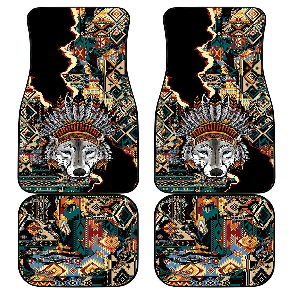 Native American Navajo Wolf Car Mats Grunge Pattern