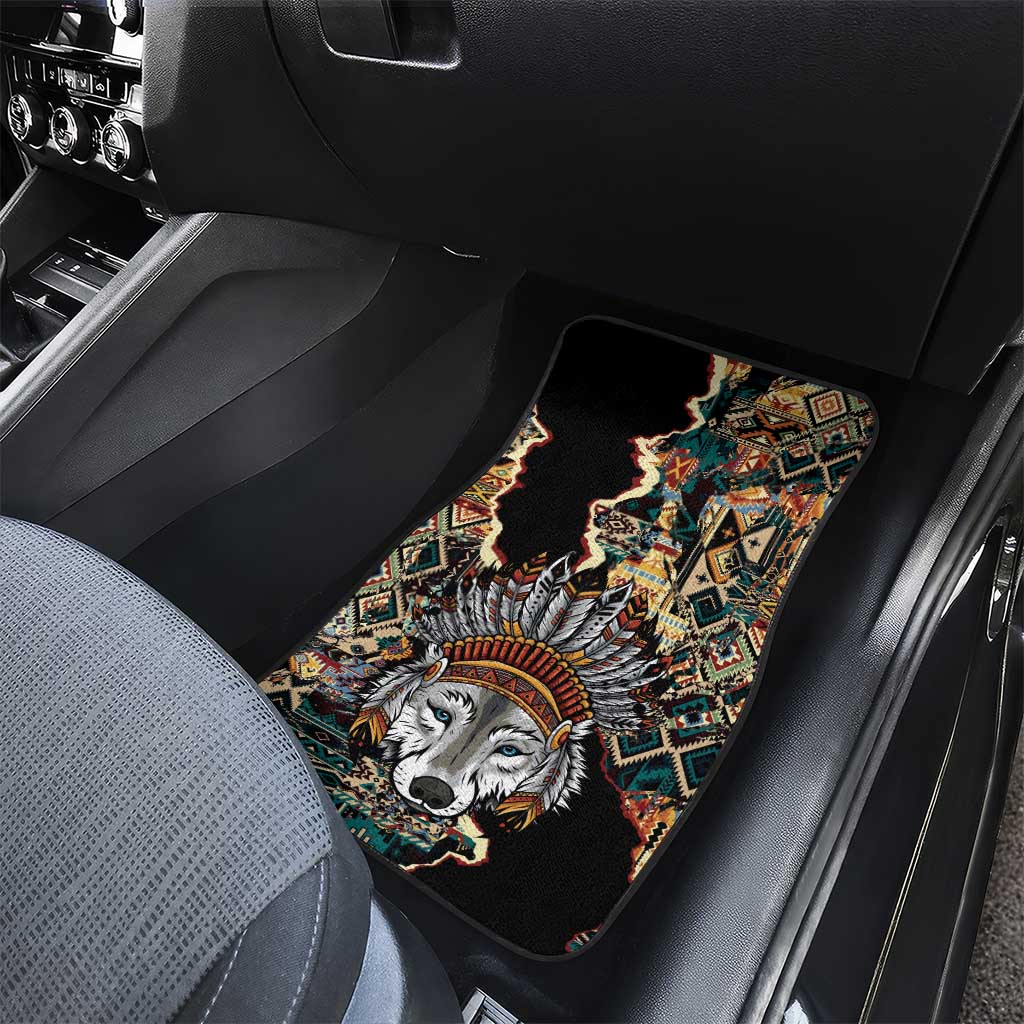 Native American Navajo Wolf Car Mats Grunge Pattern