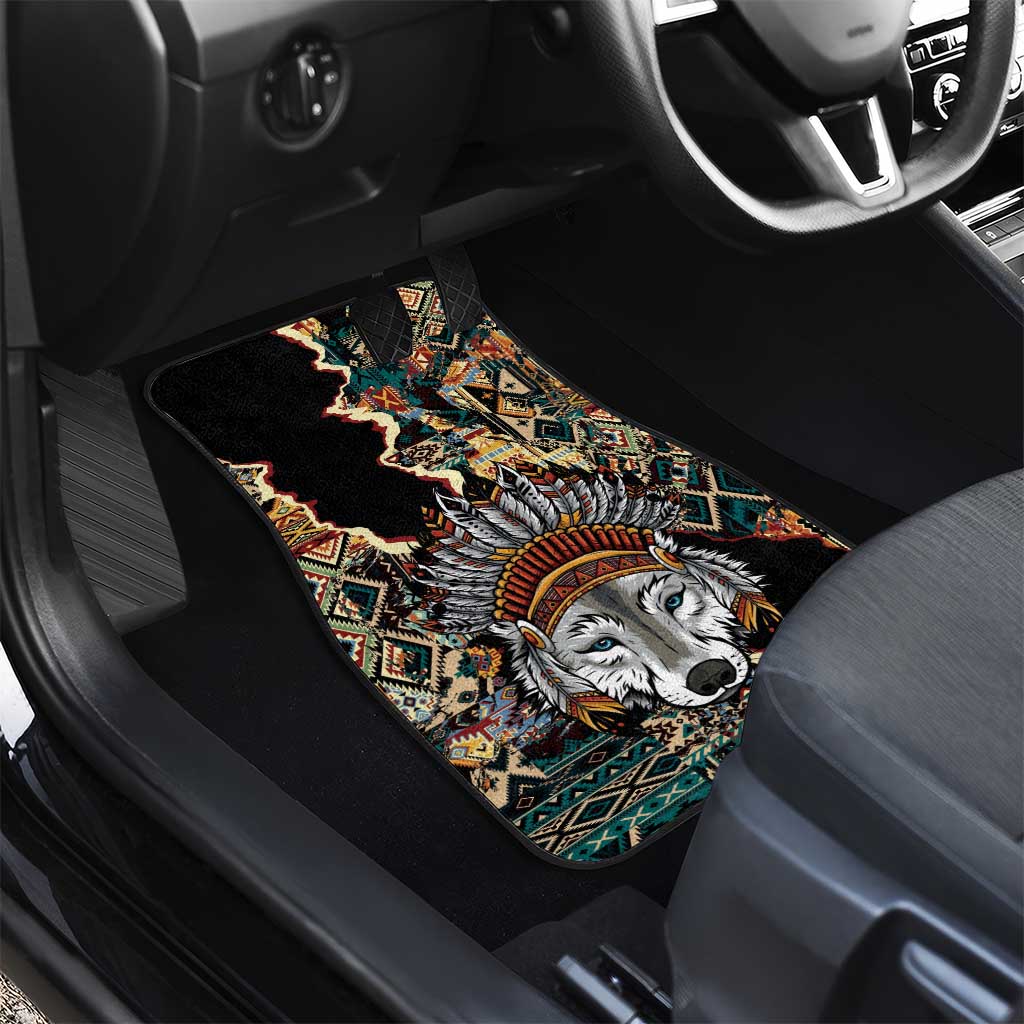 Native American Navajo Wolf Car Mats Grunge Pattern