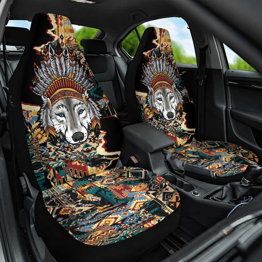 Native American Navajo Wolf Car Seat Cover Grunge Pattern