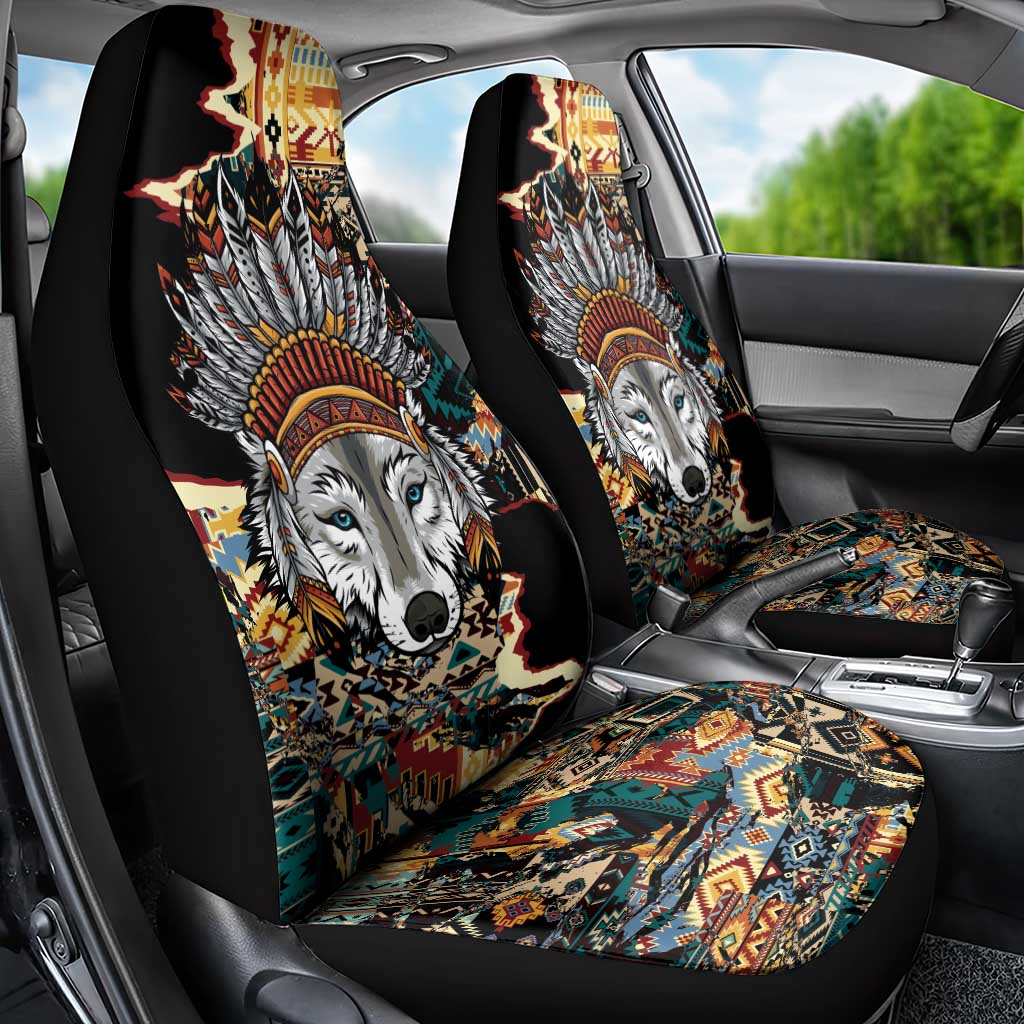 Native American Navajo Wolf Car Seat Cover Grunge Pattern