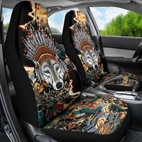 Native American Navajo Wolf Car Seat Cover Grunge Pattern