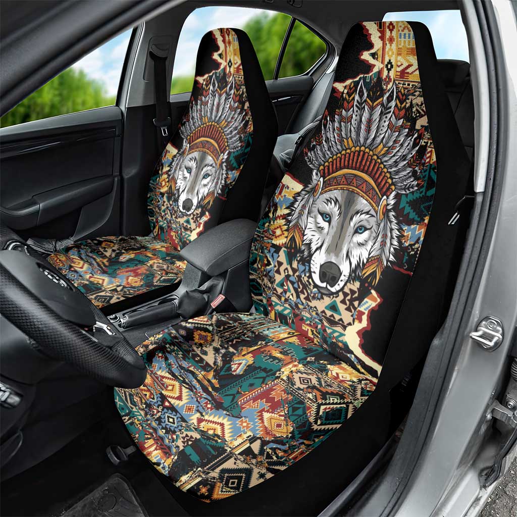 Native American Navajo Wolf Car Seat Cover Grunge Pattern