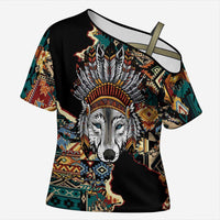 Native American Navajo Wolf Cross Shoulder Shirt Grunge Pattern