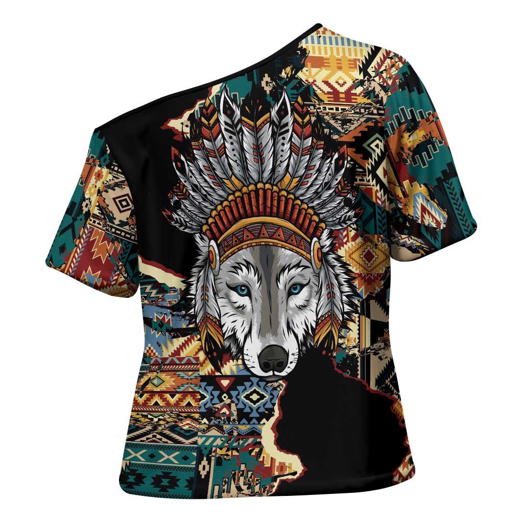 Native American Navajo Wolf Cross Shoulder Shirt Grunge Pattern