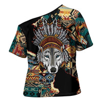 Native American Navajo Wolf Cross Shoulder Shirt Grunge Pattern