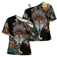 Native American Navajo Wolf Cross Shoulder Shirt Grunge Pattern