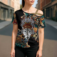 Native American Navajo Wolf Cross Shoulder Shirt Grunge Pattern