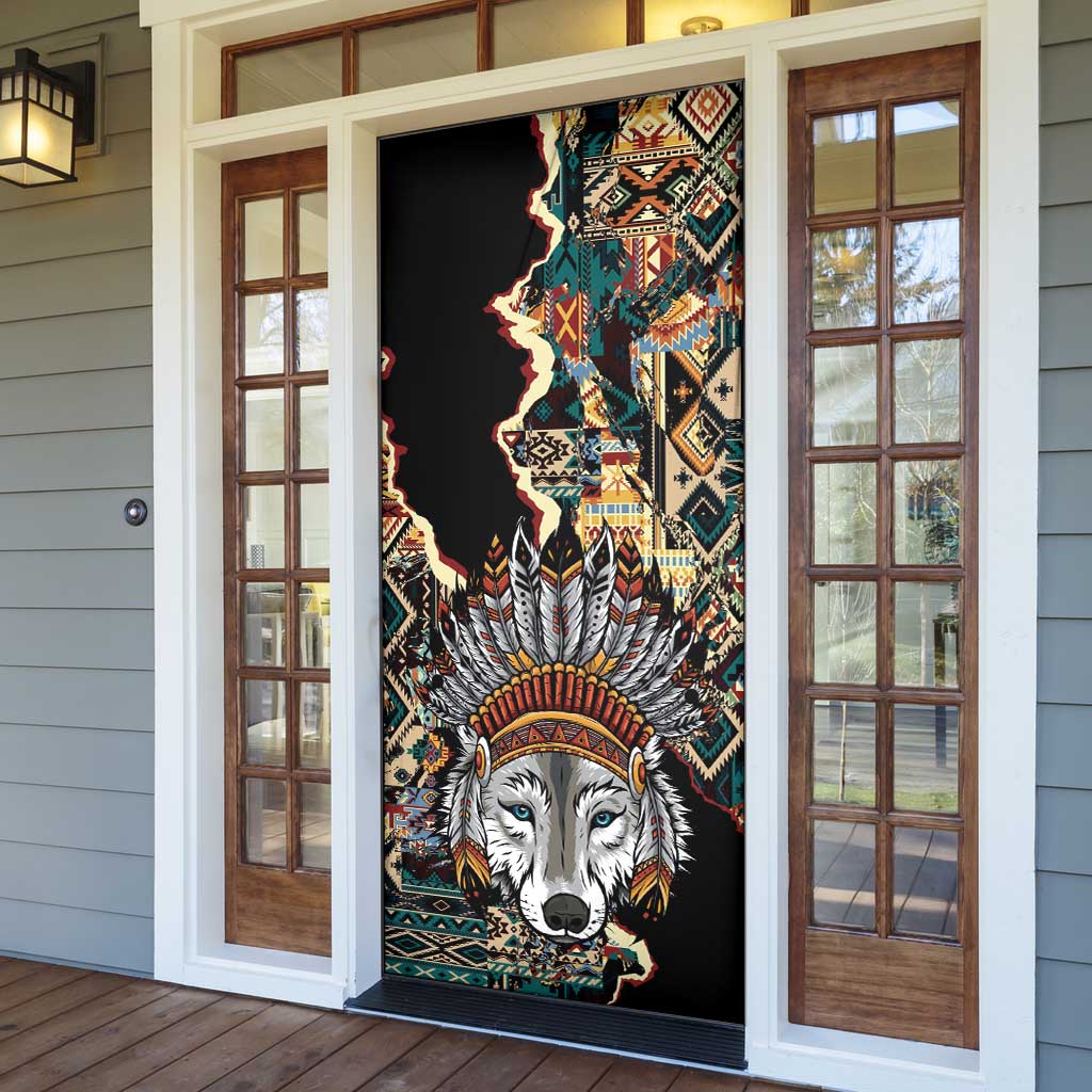 Native American Navajo Wolf Door Cover Grunge Pattern