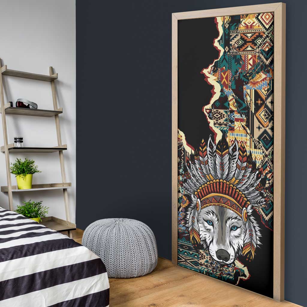 Native American Navajo Wolf Door Cover Grunge Pattern
