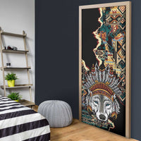 Native American Navajo Wolf Door Cover Grunge Pattern