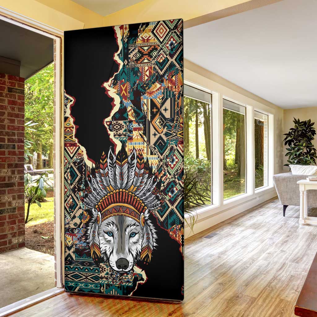 Native American Navajo Wolf Door Cover Grunge Pattern
