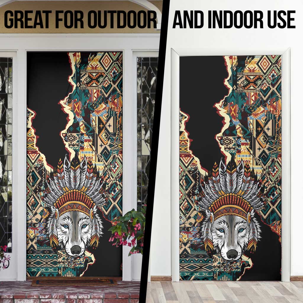 Native American Navajo Wolf Door Cover Grunge Pattern