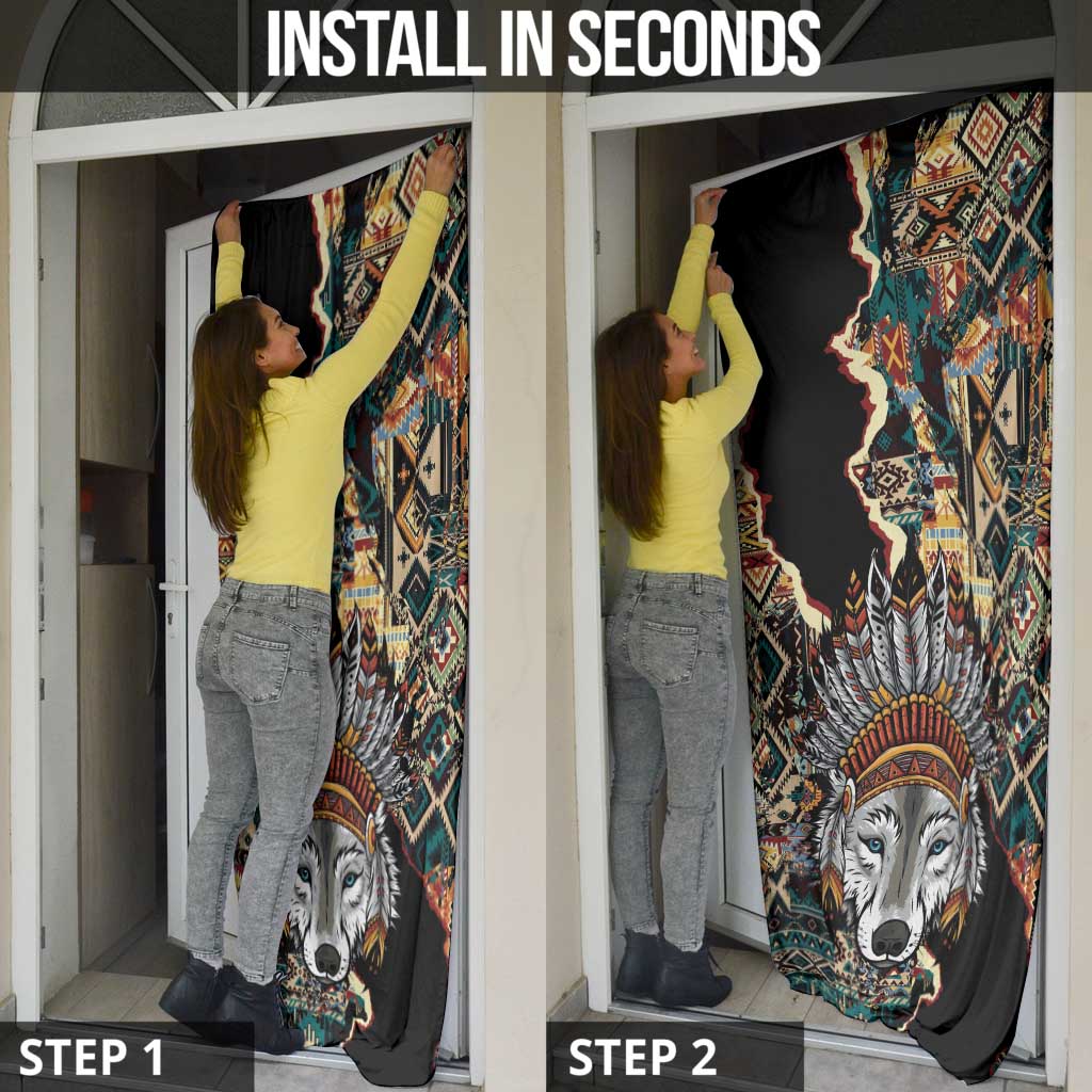 Native American Navajo Wolf Door Cover Grunge Pattern