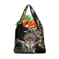 Native American Navajo Wolf Grocery Bag Grunge Pattern