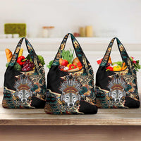 Native American Navajo Wolf Grocery Bag Grunge Pattern