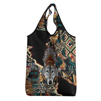 Native American Navajo Wolf Grocery Bag Grunge Pattern