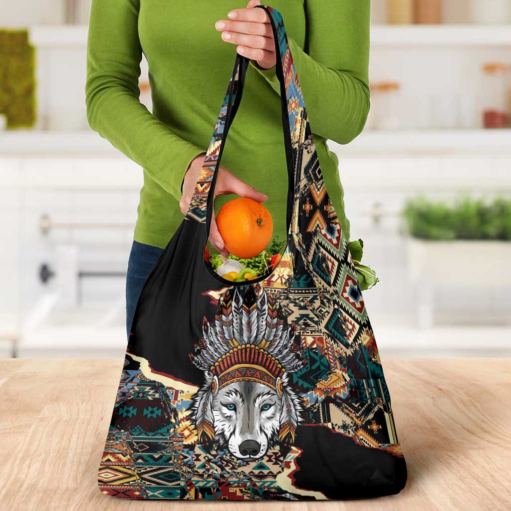 Native American Navajo Wolf Grocery Bag Grunge Pattern